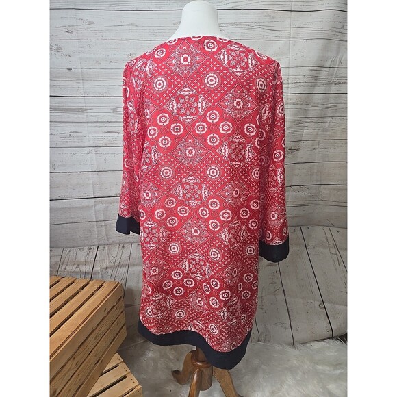 Talbots Red Bandana Tunic Top Women's M Sheer Navy Blue‎ Trim Cover up Patriotic - Picture 2 of 7